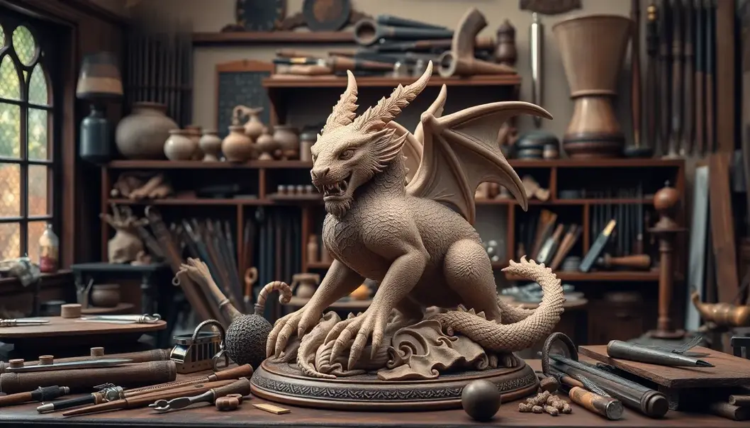 A mythical figure meticulously crafted, representing the fusion of artistry and cultural heritage.