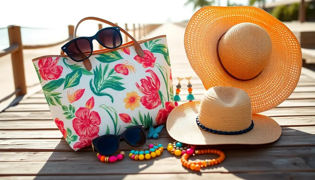 A chic collection of essential beachwear items perfect for a seaside escape.