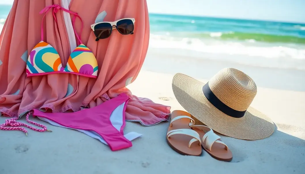 A chic collection of essential beachwear items perfect for a seaside escape.