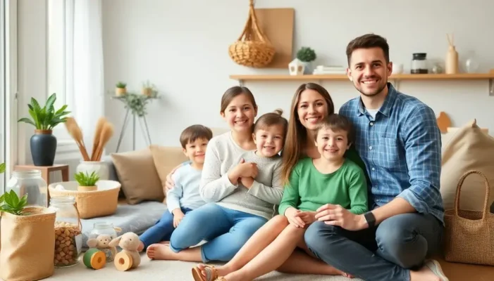 Family in a zero-waste home with sustainable products.