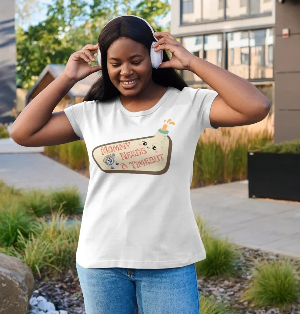 Smiling woman wearing Nielseun white t-shirt